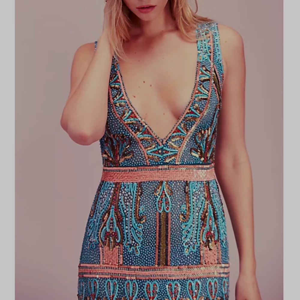 🥳HP Rachel Zoe x Free People Kyra 2/XS Limited Ed Handmade Allover Beaded Gown - Picture 4 of 7
